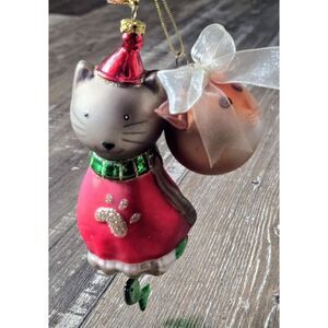 2~blown glass christmas Cat Kitty ornaments